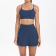 Women Fashion Casual Solid Color Backless Camisole Loose Skirts Yoga Sports Two-Piece Set