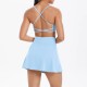 Women Fashion Casual Solid Color Backless Camisole Loose Skirts Yoga Sports Two-Piece Set
