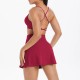 Women Fashion Casual Solid Color Backless Camisole Loose Skirts Yoga Sports Two-Piece Set