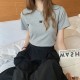Women Fashion Casual Solid Color Embroidered Round Neck Short-Sleeve Slim-Fit T-Shirt
