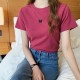 Women Fashion Casual Solid Color Embroidered Round Neck Short-Sleeve Slim-Fit T-Shirt