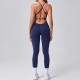 Women Fashion Sexy Solid Color Seamless Spaghetti Strap Backless Yoga Jumpsuit