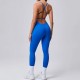 Women Fashion Sexy Solid Color Seamless Spaghetti Strap Backless Yoga Jumpsuit