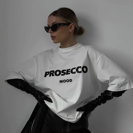 Women Fashion Casual Cotton Letter Printed Round Neck Short-Sleeve Loose T-Shirt