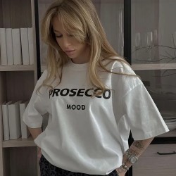 Women Fashion Casual Cotton Letter Printed Round Neck Short-Sleeve Loose T-Shirt