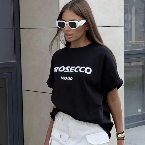 Women Fashion Casual Cotton Letter Printed Round Neck Short-Sleeve Loose T-Shirt