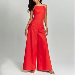 Women Fashion Sexy Solid Color Sleeveless Backless Loose Jumpsuits