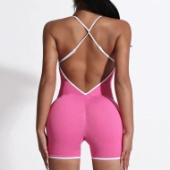Women Contrast Sling Cross-Bend Quick-Dry Sports Hip Lifting Fitness Yoga Rompers
