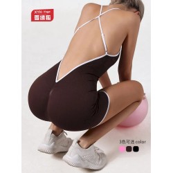 Women Contrast Sling Cross-Bend Quick-Dry Sports Hip Lifting Fitness Yoga Rompers