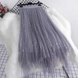 Women Fashion Irregular Star Sequin Mesh Skirt