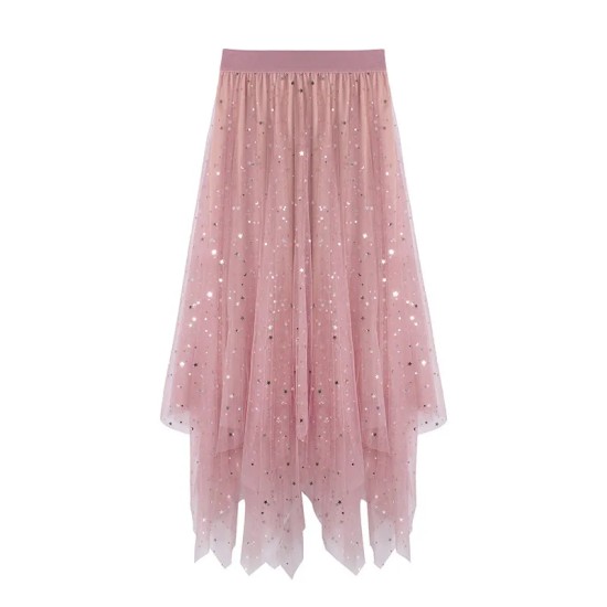 Women Fashion Irregular Star Sequin Mesh Skirt