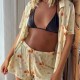 Women Fashion Casual Floral Printed Short-Sleeve Blouse Loose Shorts Pajamas Two-Piece Set