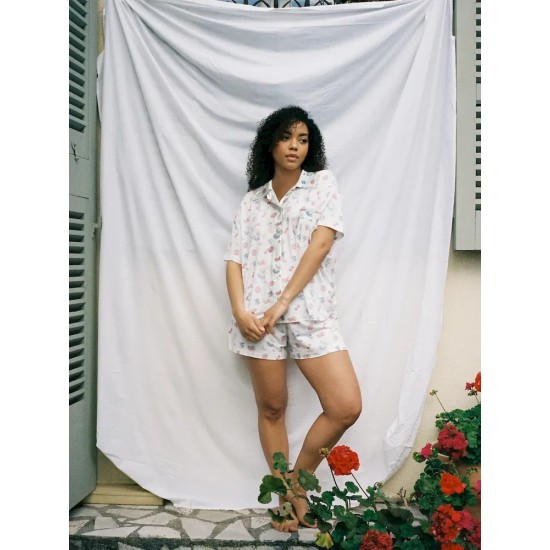 Women Fashion Casual Floral Printed Short-Sleeve Blouse Loose Shorts Pajamas Two-Piece Set