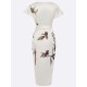 Women Fashion Casual Satin Printed V-Neck Short-Sleeve Lace-Up Dress