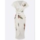Women Fashion Casual Satin Printed V-Neck Short-Sleeve Lace-Up Dress