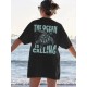 Women Fashion Casual Letter And Turtle Printed Round Neck Short-Sleeve T-Shirt