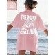 Women Fashion Casual Letter And Turtle Printed Round Neck Short-Sleeve T-Shirt