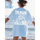 Women Fashion Casual Letter And Turtle Printed Round Neck Short-Sleeve T-Shirt