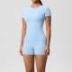 Women Fashion Casual Solid Color Short-Sleeve T-Shirt Tight Shorts Yoga Sports Two-Piece Set
