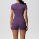 Women Fashion Casual Solid Color Short-Sleeve T-Shirt Tight Shorts Yoga Sports Two-Piece Set