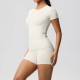 Women Fashion Casual Solid Color Short-Sleeve T-Shirt Tight Shorts Yoga Sports Two-Piece Set