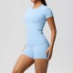 Women Fashion Casual Solid Color Short-Sleeve T-Shirt Tight Shorts Yoga Sports Two-Piece Set