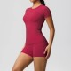 Women Fashion Casual Solid Color Short-Sleeve T-Shirt Tight Shorts Yoga Sports Two-Piece Set