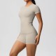 Women Fashion Casual Solid Color Short-Sleeve T-Shirt Tight Shorts Yoga Sports Two-Piece Set