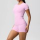 Women Fashion Casual Solid Color Short-Sleeve T-Shirt Tight Shorts Yoga Sports Two-Piece Set