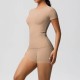 Women Fashion Casual Solid Color Short-Sleeve T-Shirt Tight Shorts Yoga Sports Two-Piece Set