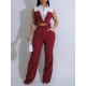 Women Sleeveless Color Blocking Shirt Pants Set