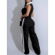 Women Sleeveless Color Blocking Shirt Pants Set