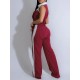 Women Sleeveless Color Blocking Shirt Pants Set