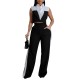 Women Sleeveless Color Blocking Shirt Pants Set