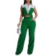 Women Sleeveless Color Blocking Shirt Pants Set