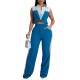Women Sleeveless Color Blocking Shirt Pants Set