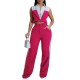 Women Sleeveless Color Blocking Shirt Pants Set