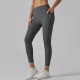 Women Fashion Casual Solid Color Pockets Tight High Waist Quick-Drying Yoga Sports Leggings