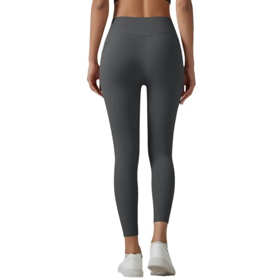 Women Fashion Casual Solid Color Pockets Tight High Waist Quick-Drying Yoga Sports Leggings