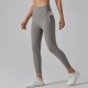 Women Fashion Casual Solid Color Pockets Tight High Waist Quick-Drying Yoga Sports Leggings