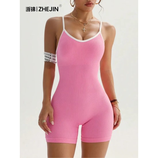Sports Yoga Sleeveless Quick-Drying Rib-Knit Tight Fitness Backless Rompers