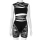 Women Fashion Sexy Solid Color Lace Stitching Hollow-Out Sleeveless Tight Rompers