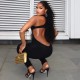 Women Fashion Sexy Solid Color Hollow-Out Sleeveless Backless Tight Jumpsuit
