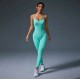 Women Fashion Sexy Solid Color Threaded Seamless Spaghetti Strap Backless Yoga Jumpsuit
