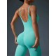 Women Fashion Sexy Solid Color Threaded Seamless Spaghetti Strap Backless Yoga Jumpsuit