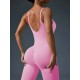 Women Fashion Sexy Solid Color Threaded Seamless Spaghetti Strap Backless Yoga Jumpsuit