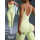 Women Fashion Sexy Solid Color Threaded Seamless Spaghetti Strap Backless Yoga Jumpsuit