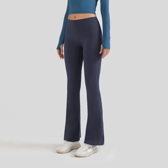 Women Fashion Casual Solid Color Seamless High Waist Wide Leg Micro Yoga Sports Leggings