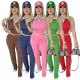 Women Fashion Blocking Color V-Neck Zipper Sleeveless Top Split Pants Two-Piece Set
