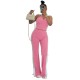 Women Fashion Blocking Color V-Neck Zipper Sleeveless Top Split Pants Two-Piece Set